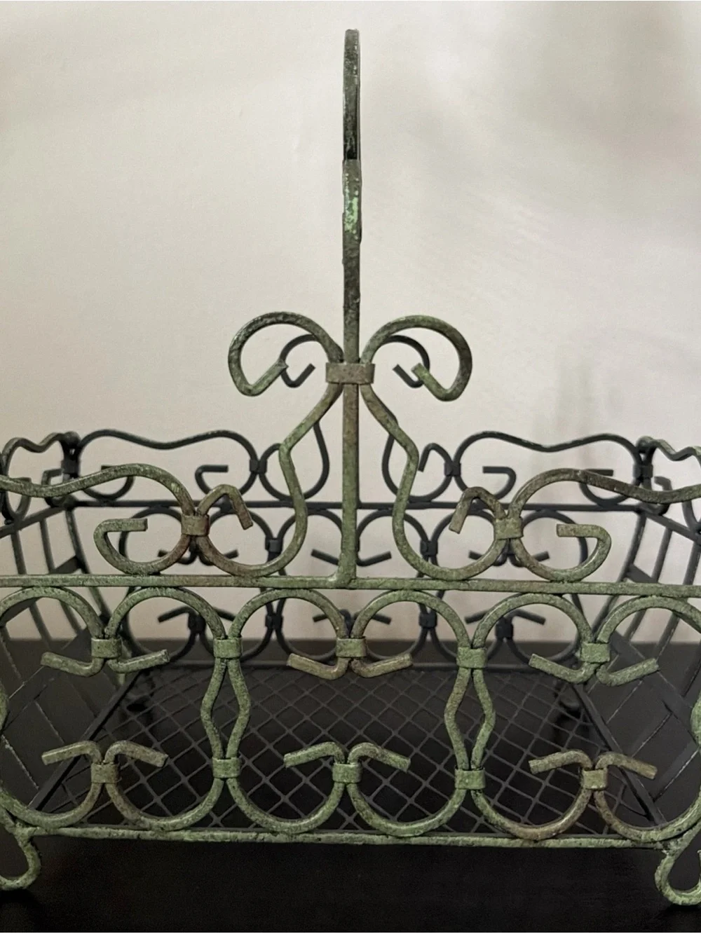 Metal-Wrought Iron Green Basket- French Country Style / Cottagecore/ Farmhouse